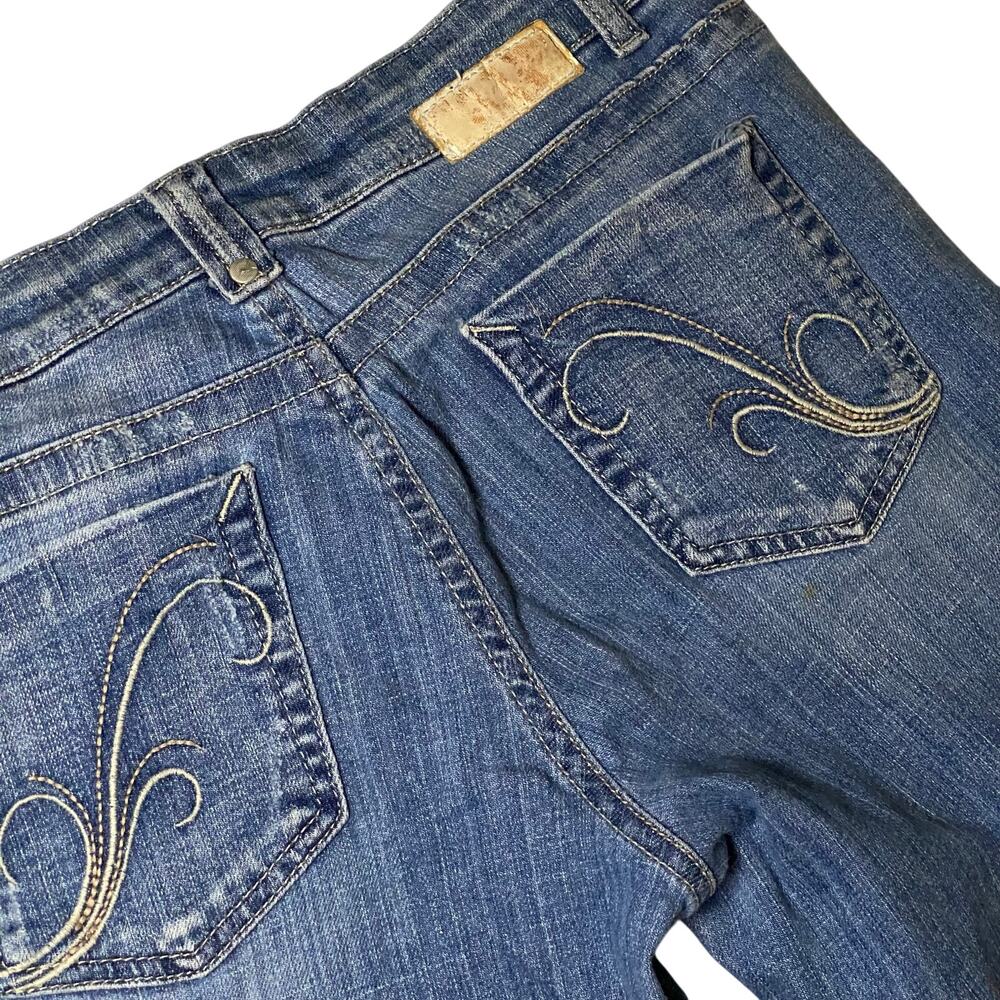 Y2K LowRise Flare Leg Embroidered Detailed Pocket Vtg 2000s Denim Light Wash - Picture 6 of 10
